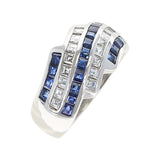 Five Row Linear Patterned Invisibly Set Sapphire and Diamond Ring, Platinum