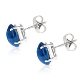 Blue Sapphire Oval Cabochon Stud Earrings Made in 14 Karat White Gold