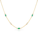 Marquise Emerald and Round Diamond Rose Cut Necklace, 18K