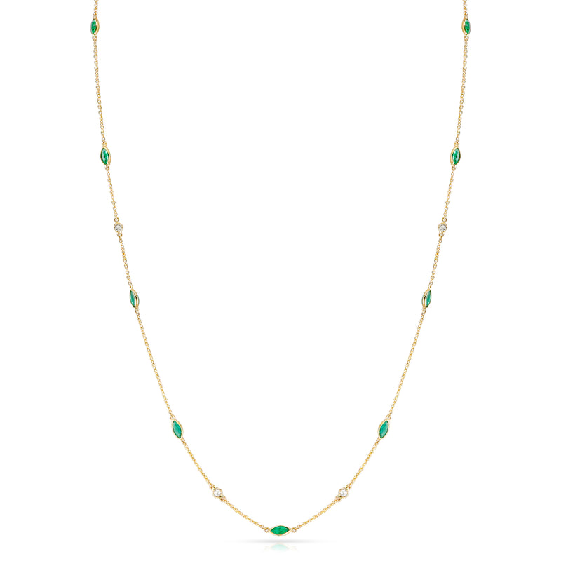 Marquise Emerald and Round Diamond Rose Cut Necklace, 18K