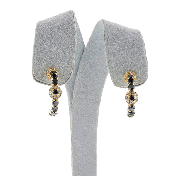 Black Diamond Cut-Stone Half-Hoop Earrings, 14K