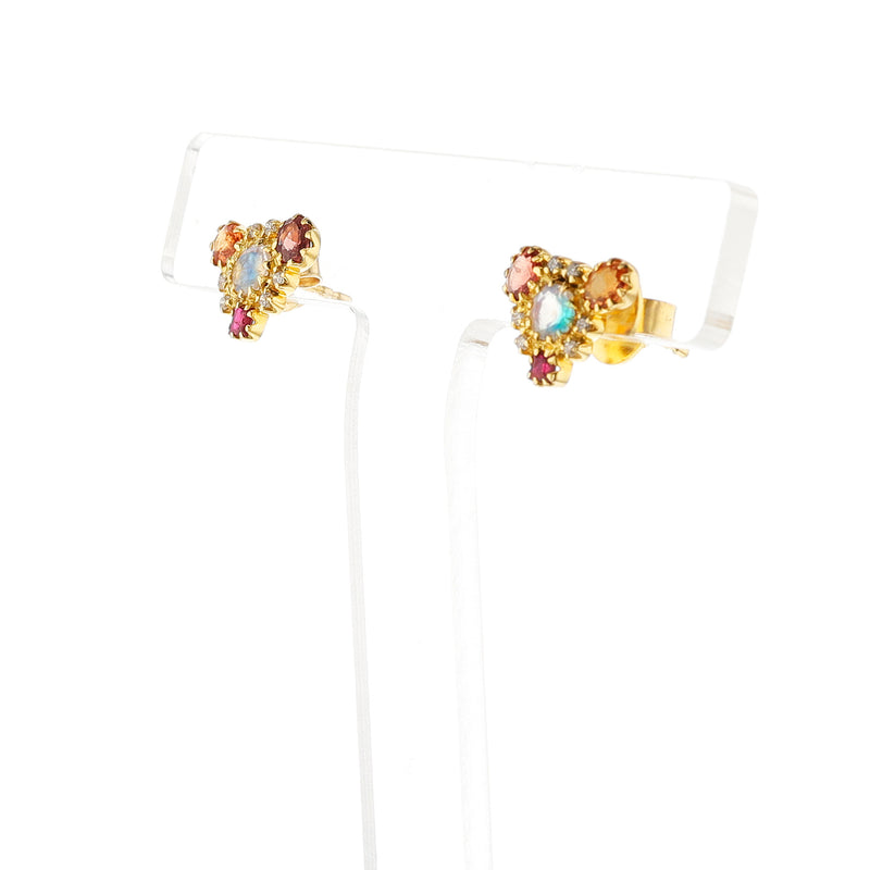 Diamond, Moonstone, Multi-Sapphire and Ruby Stud Earrings, 18k Yellow Gold