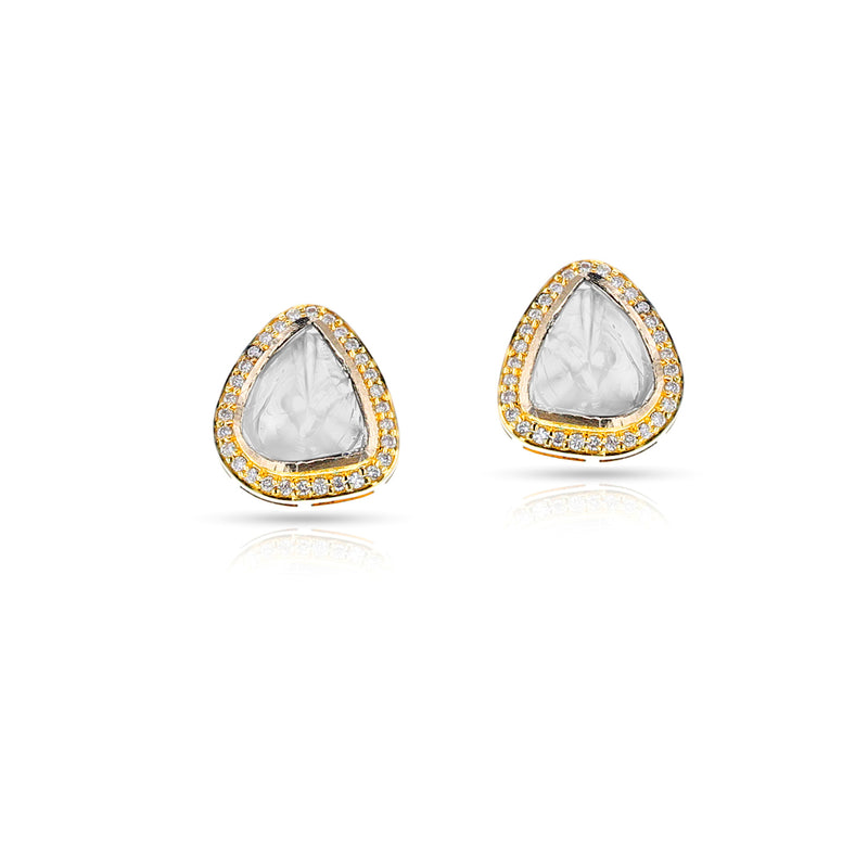 Indian Diamond Polki Stud Earrings, 18K