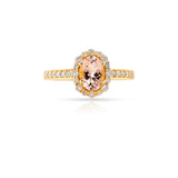 Oval Morganite and Diamond Halo Ring, 18k Yellow Gold