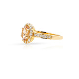 Oval Morganite and Diamond Halo Ring, 18k Yellow Gold