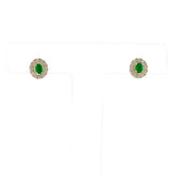 Emerald and Diamond Halo Stud Earrings, 18K