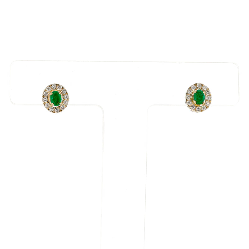 Emerald and Diamond Halo Stud Earrings, 18K