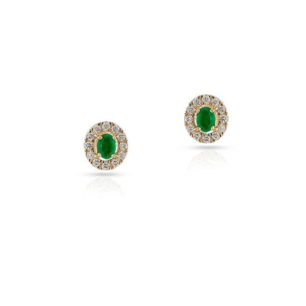 Emerald and Diamond Halo Stud Earrings, 18K
