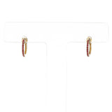 Ruby and Gold Mini Hoop Earrings, 18K