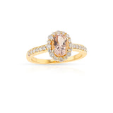 Oval Morganite and Diamond Halo Ring, 18k Yellow Gold