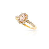 Oval Morganite and Diamond Halo Ring, 18k Yellow Gold