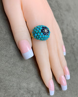 Retro Turquoise and Sapphire Cabochon Ring with Diamonds, 18k