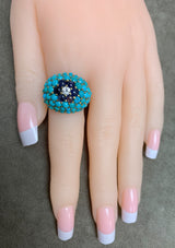 Retro Turquoise and Sapphire Cabochon Ring with Diamonds, 18k