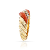 Coral, Diamond and Gold Twisted Ring, 18k