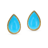 GIA Certified Sleeping Beauty Pear-Shape Turquoise Cabochons and Diamond Earrings, 18k