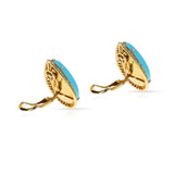 GIA Certified Sleeping Beauty Pear-Shape Turquoise Cabochons and Diamond Earrings, 18k