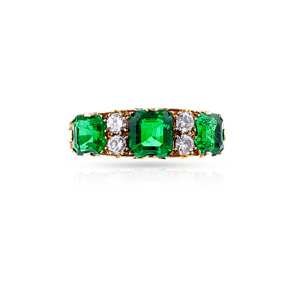 AGL Certified Colombian Emerald and Diamond Victorian Ring, 18k