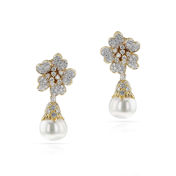 18K Pearl and Diamond Day and Night Earrings