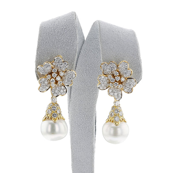 18K Pearl and Diamond Day and Night Earrings