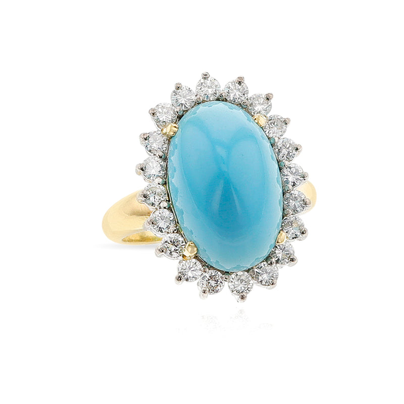 Oval Turquoise Cabochon and Diamond Ring, 18k