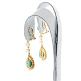 Turquoise Cabochon and Diamond Dangling Earrings, 18k