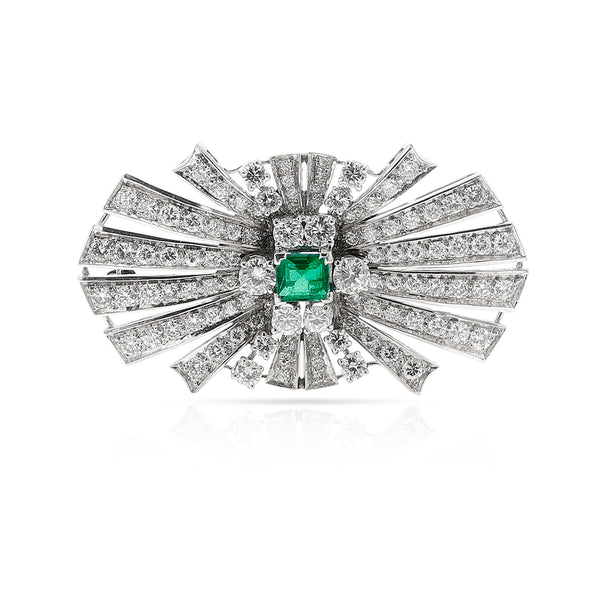 Emerald and Diamond Bow Brooch, Platinum