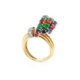 Ruby, Emerald, Sapphire, Diamond Cocktail Ring, 18k