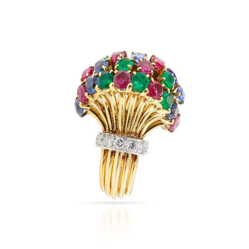 Ruby, Emerald, Sapphire, Diamond Cocktail Ring, 18k