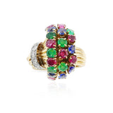 Ruby, Emerald, Sapphire, Diamond Cocktail Ring, 18k