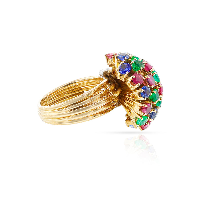 Ruby, Emerald, Sapphire, Diamond Cocktail Ring, 18k