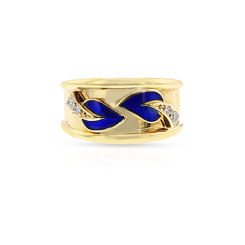 Van Cleef & Arpels Leaf Enamel and Diamond Ring, 18k