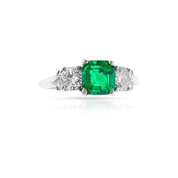 GIA Certified 1.21 ct. Octagonal Step-Cut Colombian Emerald Ring with Diamonds, Platinum