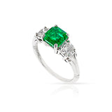 GIA Certified 1.21 ct. Octagonal Step-Cut Colombian Emerald Ring with Diamonds, Platinum
