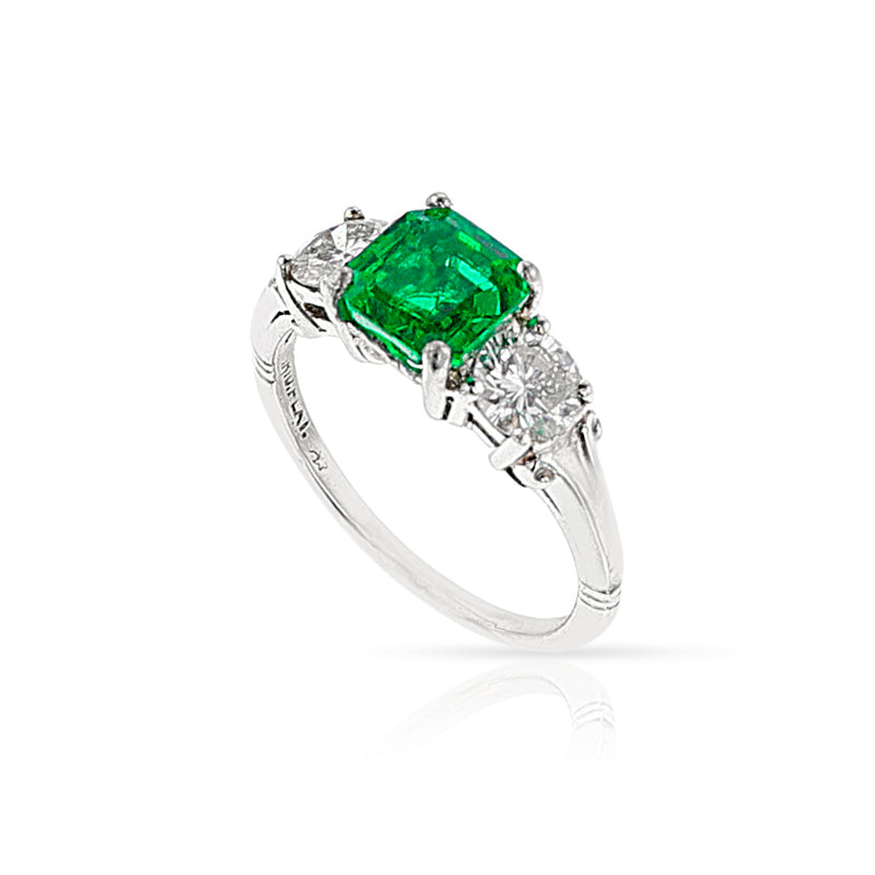 GIA Certified 1.21 ct. Octagonal Step-Cut Colombian Emerald Ring with Diamonds, Platinum