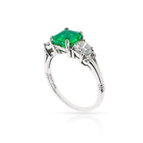 GIA Certified 1.21 ct. Octagonal Step-Cut Colombian Emerald Ring with Diamonds, Platinum