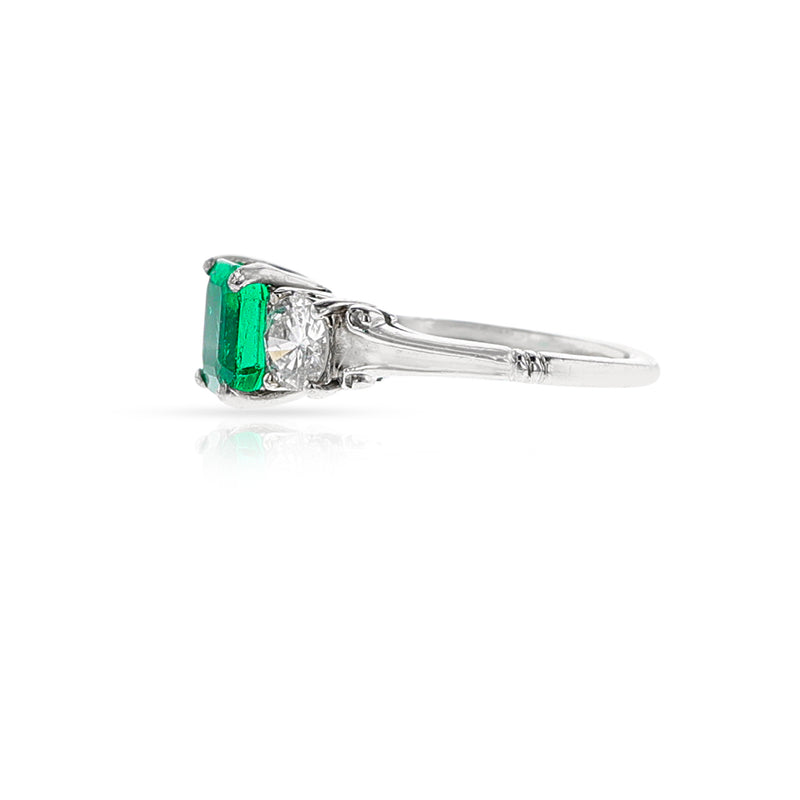 GIA Certified 1.21 ct. Octagonal Step-Cut Colombian Emerald Ring with Diamonds, Platinum