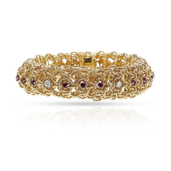 Georges L’Enfant Ruby and Diamond Rope-Work Bracelet, 18k