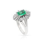 Rectangular Emerald-Cut Emerald and Diamond Cocktail Ring, Platinum