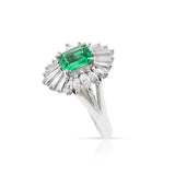 Rectangular Emerald-Cut Emerald and Diamond Cocktail Ring, Platinum