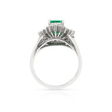 Rectangular Emerald-Cut Emerald and Diamond Cocktail Ring, Platinum