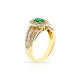 Vintage Inspired Floral Emerald and Diamond Ring, 18K Yellow Gold