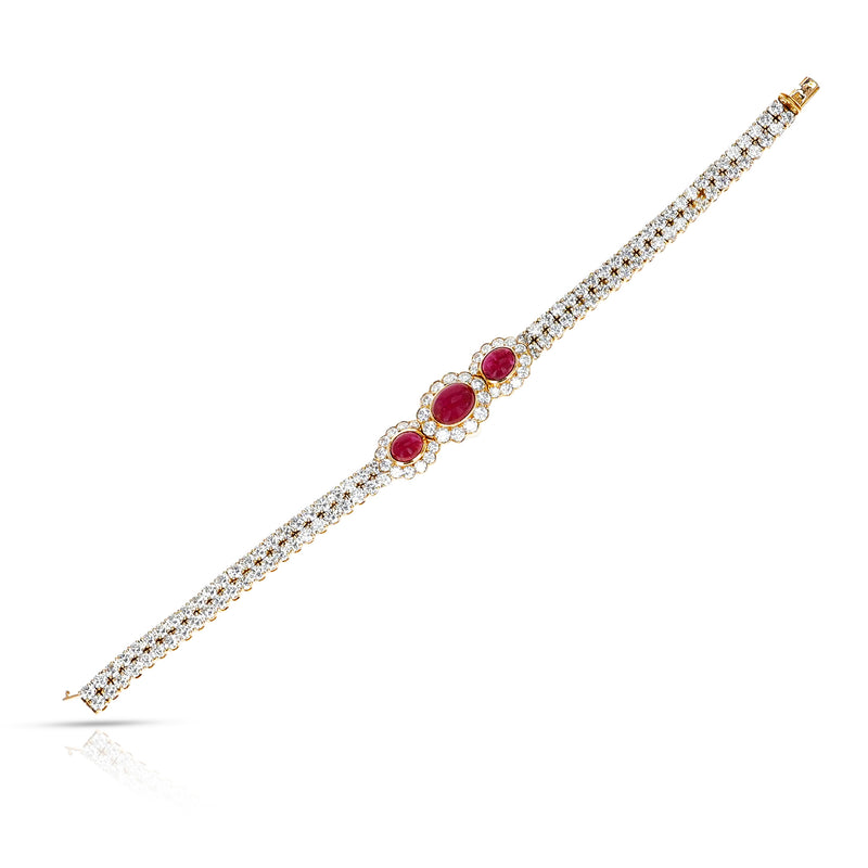 Van Cleef & Arpels Ruby Cabochon and Diamond Bracelet and Necklace Set, 18k