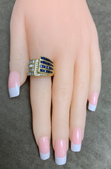 Baguette and Round Diamonds with Square-Cut Sapphire Cocktail Ring, 18K