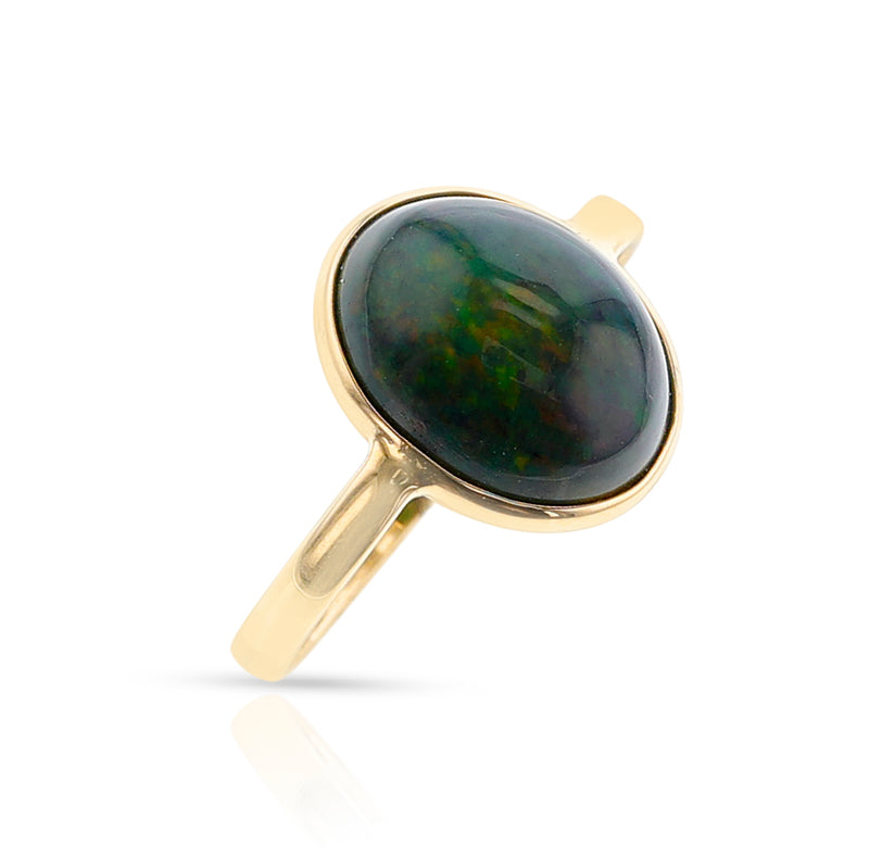 Black Opal Cabochon Ring, 18k