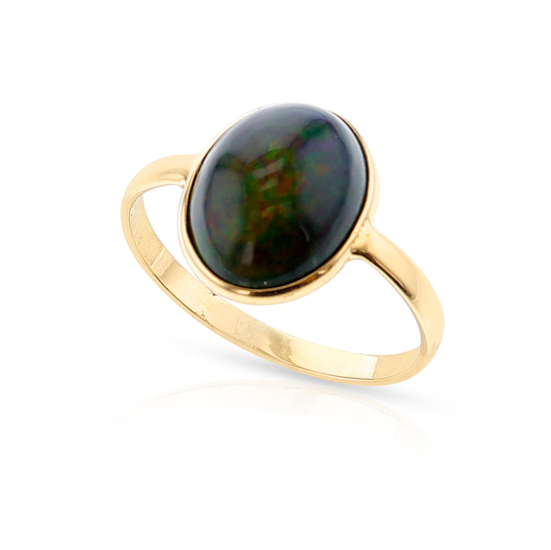 Black Opal Cabochon Ring, 18k