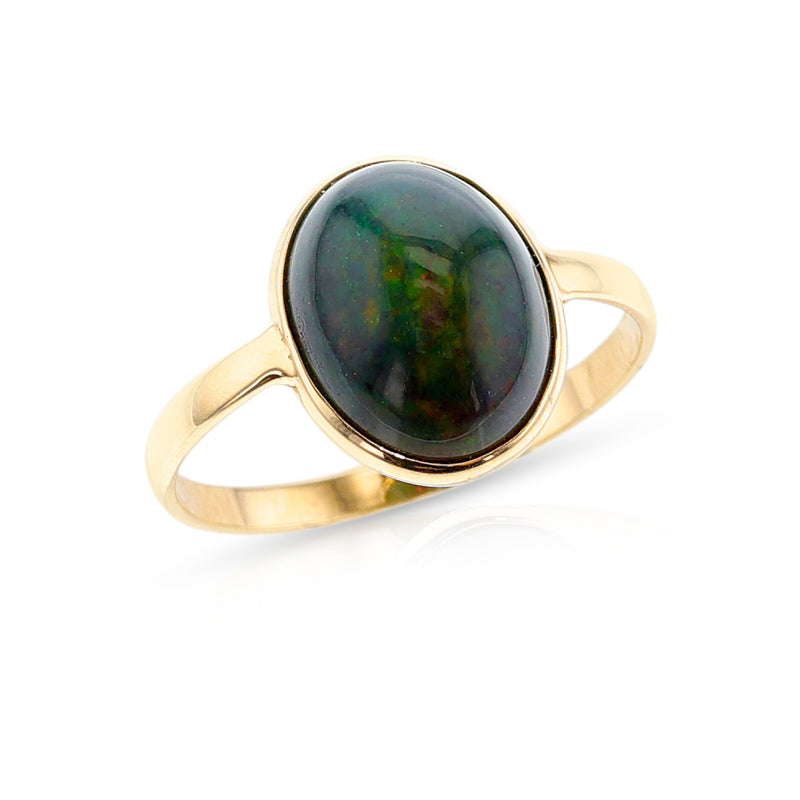 Black Opal Cabochon Ring, 18k