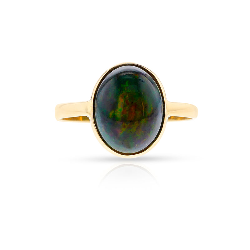 Black Opal Cabochon Ring, 18k