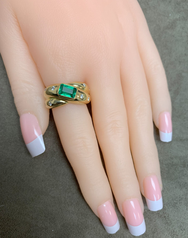 Cartier Emerald and Diamond Criss Cross Ring, 18k