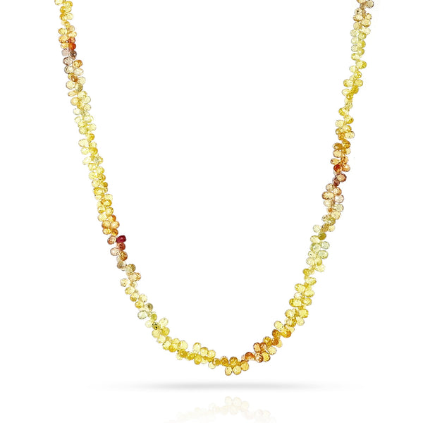 Yellow and Orange Sapphire Briolette Beads Necklace, 14k