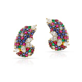 Round Ruby, Emerald, Sapphire and Marquise Diamond Cocktail Earrings, 18k Yellow